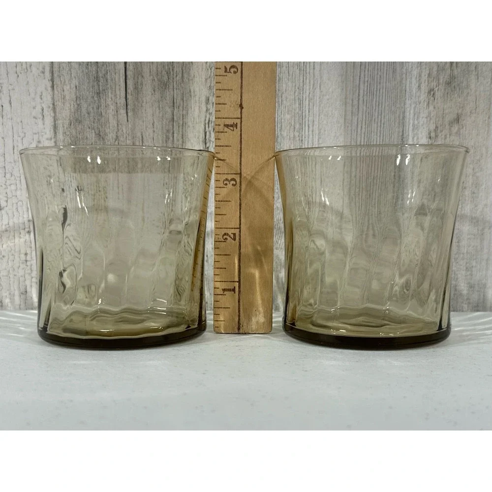 Vintage‎ Smoky Brown Unbranded Swirl Glasses Juice Whiskey Old Fashion Set of 3